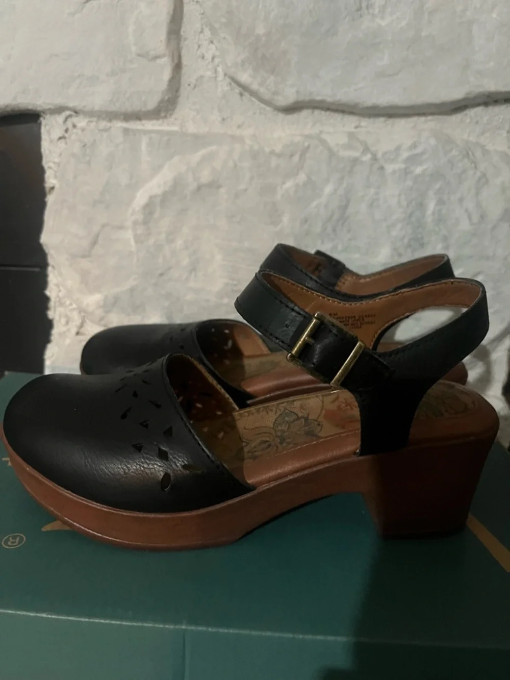 boc Black Leather Ankle-Strap Clogs with Brown Outsole - Picture 3 of 6